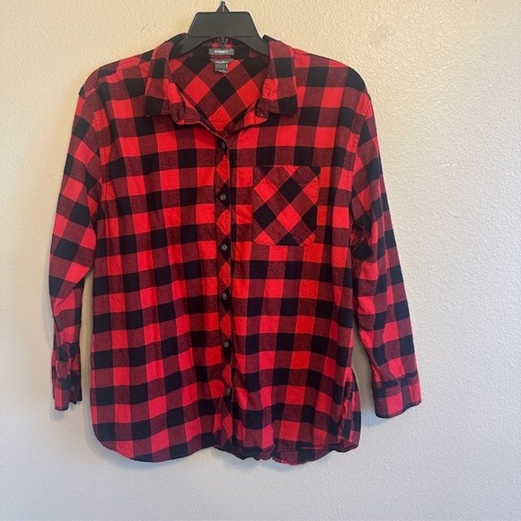 Eddie‎ Bauer Women's Boyfriend Fit Red Buffalo Plaid Flannel Button Up XL - Picture 1 of 4